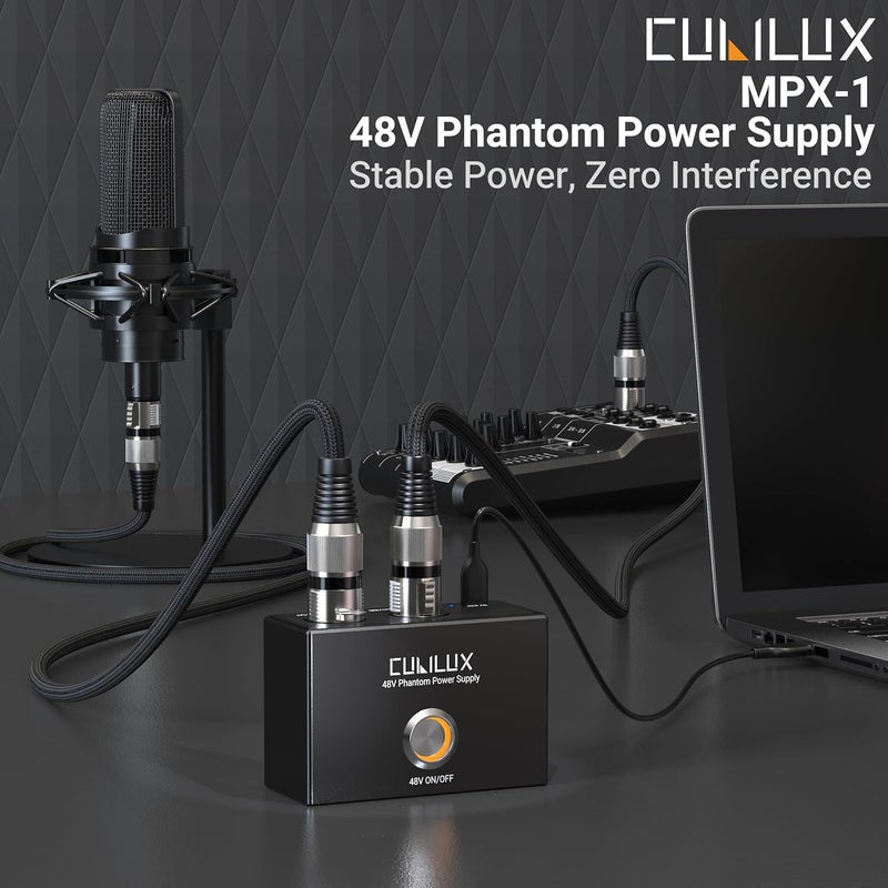 Cubilux MPX-1 USB C 48V Phantom Power Supply, Type C to XLR Portable Power Supply for Condenser Microphone, Full Aluminum Alloy Recording Equipment with 1/4" Arri Locating Mounting Hole - Image 2